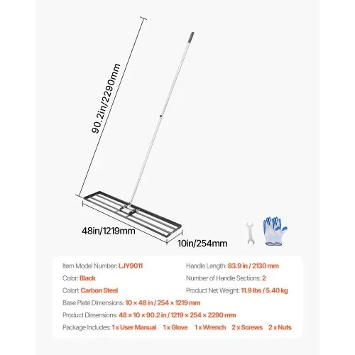 VEVOR Rasennivellierrechen, Levelingrake mit 213 cm Griff, 1219x254 mm Bodenplatte, Nivellierrechen aus Karbonstahl, 2 Höhen verstellbar, Rasennivellierungswerkzeug für den Garten & Golfplätze – Bild 6
