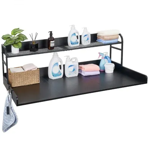 VEVOR Arbeitsplatte für Waschmaschine & Trockner (137 x 69,9 cm) mit Haken & Ablage, zur Organisation und Aufbewahrung im Wäscheschrank Speisekammer Küchentheke, bis 113 kg Belastbar, Schwarz – Bild 10
