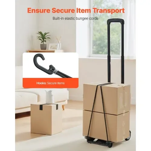 VEVOR Sackkarre klappbar, 50 kg Tragkraft, Transportkarre mit 2 Rädern & 1 elastischem Seil, Allzweck-Rollwagen mit Plattform, für Flughafen, Reisemöbel, Gepäck, Büroumzüge, Schwarz, 320x235x965mm – Bild 3