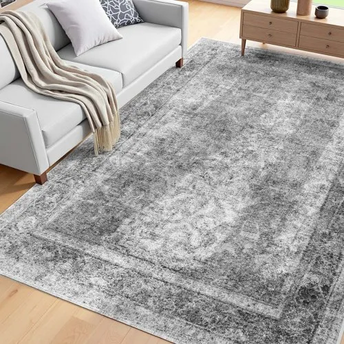 VEVOR Teppich, 1829×2743 mm Kurzflor, waschbarer Teppich, rutschfester Wohnzimmerteppich im Boho-Stil, Innenmatte für Schlafzimmer, Wohnzimmer, Kinderzimmer, Eingangsbereich, grau VEVOR Teppich, 1829×2743 mm Kurzflor, waschbarer Teppich, rutschfester Wohnzimmerteppich im Boho-Stil, Innenmatte für Schlafzimmer, Wohnzimmer, Kinderzimmer, Eingangsbereich, grau