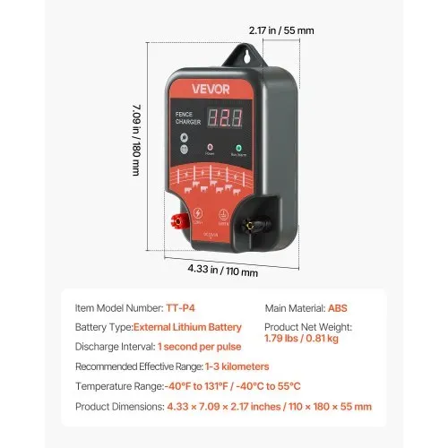 VEVOR Weidezaungerät, 12 kV 3 J, AC/DC Elektrozaungerät mit LED-Anzeige, Reichweite 3 km, leistungsstarkes Plug-in-Ladegerät, zum Schutz von Eindringen vor Wildtieren für Nutztiere & Geflügel – Bild 6