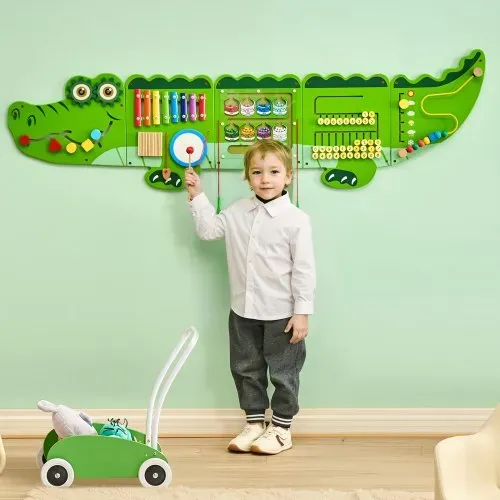 VEVOR 9-in-1 Montessori Busy Board, Montessori Motorikbrett für Bildung Frühe Entwicklung, Sensorisches Wandpaneel aus Holz für Kinder von 3-12 Jahren, Krokodil-Wandspiel für Kindergarten Spielzimmer – Bild 7