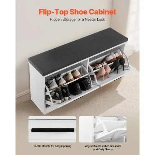 VEVOR Schuhbank mit 2 Klappen 200kg Schuhkipper Schuhkommode 1000x305x475mm, für Flur Wohnzimmer Schlafzimmer, Schuhschrank mit 2 Flip-Schubladen, Gepolstertem Sitzkissen, aus Spanplatte, Schwarz-Weiß – Bild 3