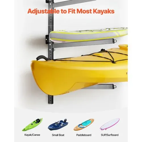 VEVOR Kajak-Aufbewahrungsregal Wandhalterung für 4 Kajaks/Kanus/Surfbretter/Paddleboards/Kleine Boote, Kajakständer mit 136 kg Tragkraft, Einstellbarer Kajakhalterung Lagergestell für Garage Steg – Bild 2