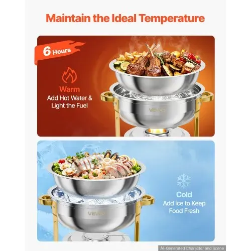 VEVOR Chafing Dish Rund 2er-Set je 5,68 L aus Edelstahl Warmhaltebehälter Ideal für Hochzeiten, Partys & Familienfeiern, zum Warmhalten oder Kühlen von Speisen, 2 Speisebehälter, Zange & Glasschale VEVOR Chafing Dish Rund 2er-Set je 5,68 L aus Edelstahl Warmhaltebehälter Ideal für Hochzeiten, Partys & Familienfeiern, zum Warmhalten oder Kühlen von Speisen, 2 Speisebehälter, Zange & Glasschale