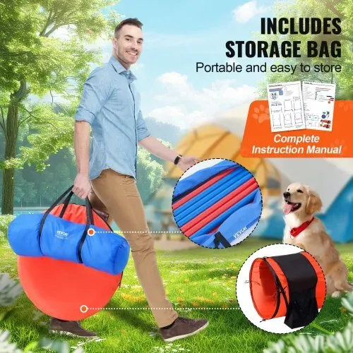 VEVOR Agility-Trainingsausrüstung für Hunde, 7-teiliges Upgrade-Set mit verstellbaren hohen Hürden, 6 Slalomstangen, 2 Tunneln, Sprungring, Pausenbox, 3 Frisbees, Pfeife, faltbarer Schüssel, Hindernisparcours-Set für Welpen mit 3 Taschen – Bild 4