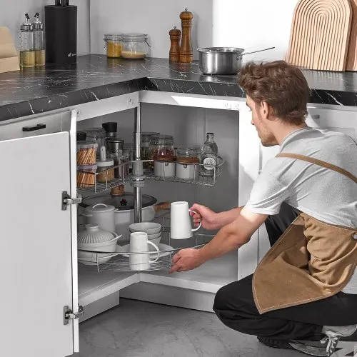 VEVOR nierenförmiger Chrom-Eck-Organizer 360° drehbare Gewürzregal Organizer, 2-stufiges höhenverstellbares Lagerregal (23 kg belastbar), Lazy Susan-Ersatzregal aus Karbonstahl für Schrankecken – Bild 7