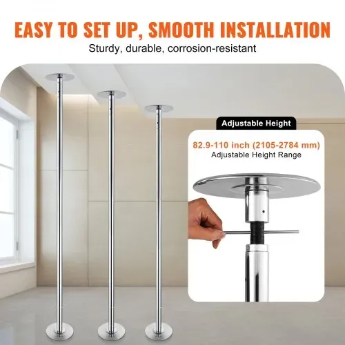 VEVOR Professionelle Tanzstange, Pole Dance Tragbare Tanzstange Profi ca. 210,5–278,4 cm Höhenverstellbare Abnehmbare Fitnessstange Spinning Fitness Silber, Tanzstange Fitnessstudios, Club, Party – Bild 4