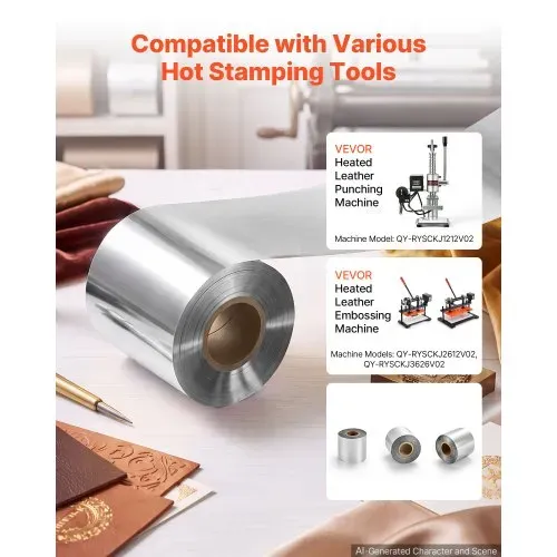 VEVOR Heißprägefolie 6 cm x 120 m Extra Lange Silberne Heißprägefolienrolle, Kompatibel mit der VEVOR Stanz- & Prägemaschine für Beheiztes Leder, Satte Farben, Feine Textur, für Papier Holz & Kunststoff VEVOR Heißprägefolie 6 cm x 120 m Extra Lange Silberne Heißprägefolienrolle, Kompatibel mit der VEVOR Stanz- & Prägemaschine für Beheiztes Leder, Satte Farben, Feine Textur, für Papier Holz & Kunststoff