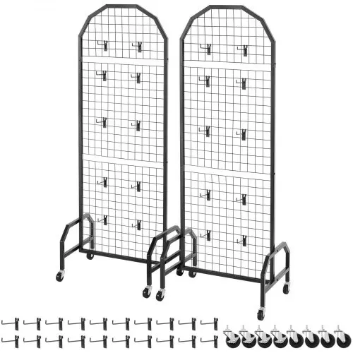 VEVOR Gitterwandpaneele Gitterwand 60 x 164 cm 2 Stk. rollbarer Präsentationsständer mit 20 Haken, Präsentationsregale aus Karbonstahl, Kunstausstellungsregal für Dekoration Lagerung, schwarz – Bild 8