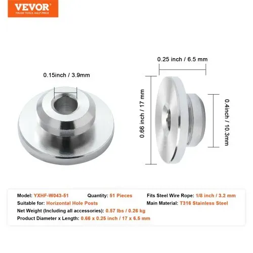 VEVOR 51er-Pack Kabelgeländer-Set, 1/8 Zoll Radschutzhüllen, Schutzabdeckungen – Bild 6