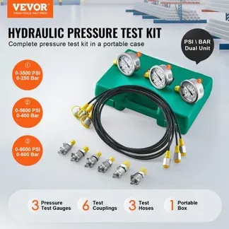 VEVOR Hydraulikdruck-Testset, 250/400/600 bar, 3 Messgeräte, 6 Testkupplungen, 3 Testschläuche, Bagger-Hydraulik-Testmanometer-Set mit Tragbarer Tragetasche für Bagger, Traktoren, Baumaschinen VEVOR Hydraulikdruck-Testset, 250/400/600 bar, 3 Messgeräte, 6 Testkupplungen, 3 Testschläuche, Bagger-Hydraulik-Testmanometer-Set mit Tragbarer Tragetasche für Bagger, Traktoren, Baumaschinen