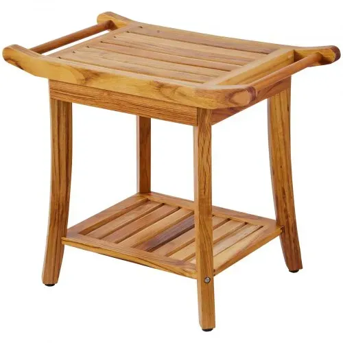 VEVOR Duschbank aus Teakholz, 56 x 36 x 47 cm, wasserdichter Duschhocker aus Holz mit Ablagefläche, Griff und rutschfesten Füßen, maximale Tragkraft 136 kg, für Badezimmer im Innen- und Außenbereich – Bild 8