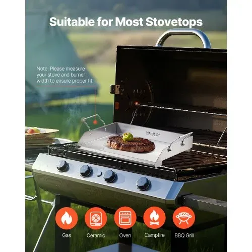 VEVOR Grillplatte Grillpfanne aus Edelstahl universelle rechteckige Platte (448 x 370 mm) mit flacher Oberseite, Gasgrill-Grillplatte für BBQ-Grill Teppanyaki, Familienkochgeschirr mit Griff – Bild 5