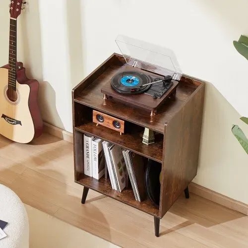 VEVOR Schallplattenaufbewahrung 3-stufiger Plattenspielerständer für bis zu 150 Alben, hölzerner Aufbewahrungsschrank für Vinyl-Schallplatten mit Ausstellungsregal für Schlafzimmer Wohnzimmer – Bild 7
