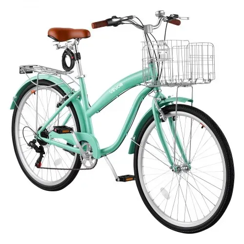 VEVOR Damenfahrrad 26 Zoll Cruiser-Fahrrad 150 kg 7-Gang Citybike Hellgrün, für Pendelfahrten Besorgungen und Strandfahrten, mit verstellbarem PU-Sattel, V-Bremsen, 50-kg-Gepäckträger und Werkzeugsatz – Bild 10