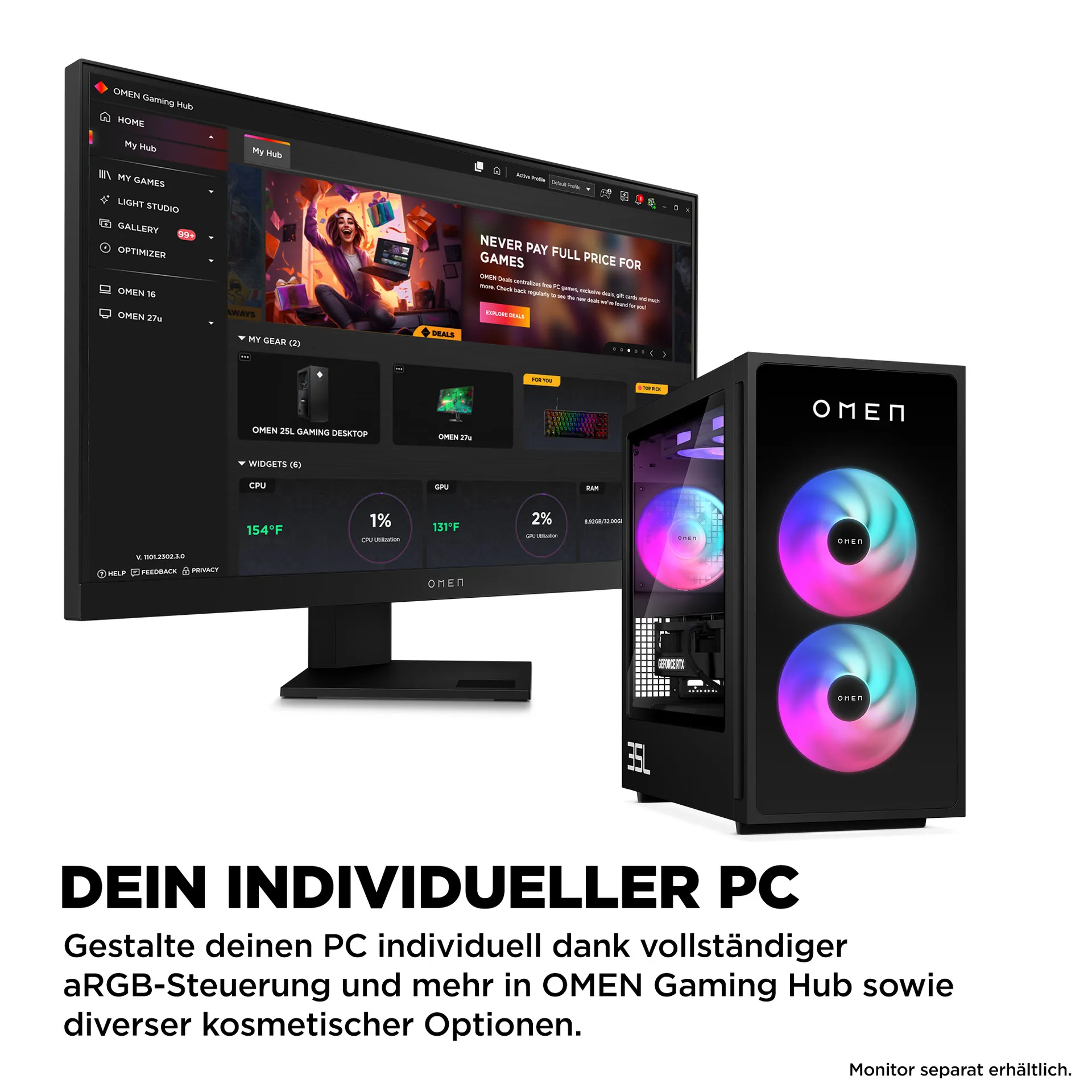 HP OMEN 35L Gaming GT16-0189ng AMD Ryzen™ 7 8700F 32 GB DDR5-SDRAM 1 TB SSD NVIDIA GeForce RTX 5070 FreeDOS Tower PC AI PC Schwarz – Bild 6