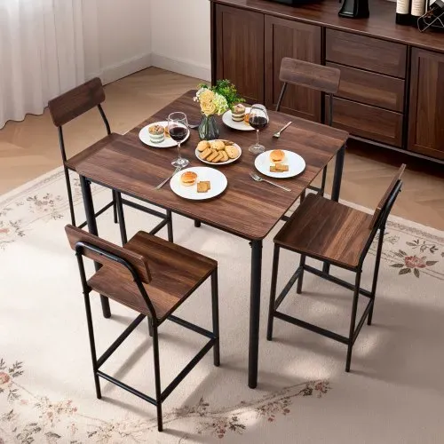 VEVOR Bartisch-Set (5-tlg.) mit 4 Barstühlen & abgerundeten Kanten, quadratischer Kneipentisch Stehtisch (90 x 90 x 91 cm), Bistrotisch Esstisch, geeignet für Büro Minibar Wohnzimmer Esszimmer – Bild 7