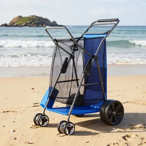 VEVOR Strandwagen mit Vollgummirädern (10 Zoll), Faltbarer Strandtrolley mit Isoliertasche & Schirmhalter, Handwagen (75 kg Belastbar) für bis zu 4 Strandstühle, Strandkarre Ideal für Camping & Angeln – Bild 7