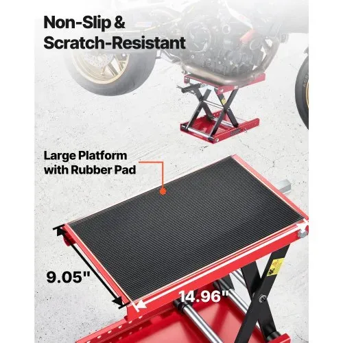 VEVOR Motorradheber 499 kg Tragkraft Motorradhebebühne mit Breiter Auflagefläche Sicherheitsbolzen 95-340 mm Höhenverstellbar Scherenheber aus Stahl für Straßenmotorräder Cruiser Schwarz Rot – Bild 5