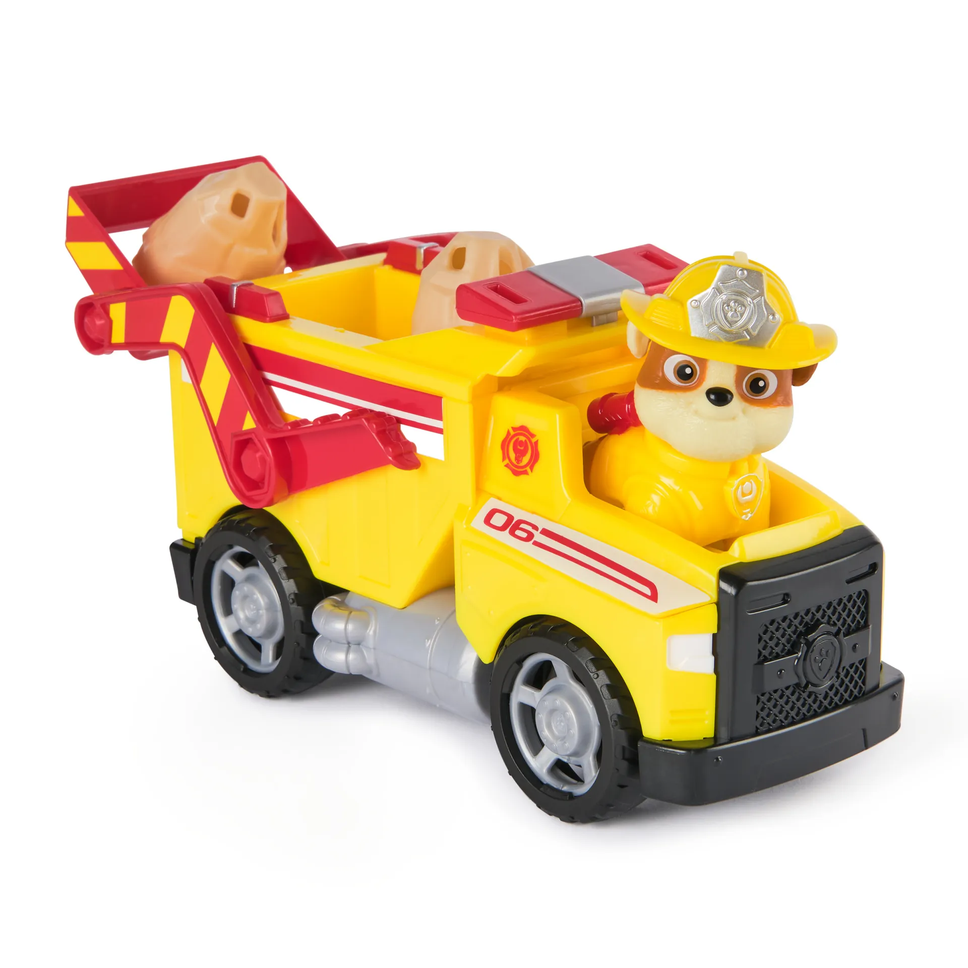PAW Patrol Fire Rescue – Rubbles Rettungs-Truck mit Schaufel und Geschossen sowie Rubble Hundefigur PAW Patrol Fire Rescue – Rubbles Rettungs-Truck mit Schaufel und Geschossen sowie Rubble Hundefigur