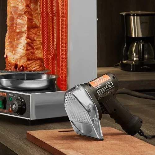 VEVOR Elektrisches Schawarma-Messer, 80 W, Türkisches Kebab-Messer, Kommerzieller Gyro-Schneider aus Edelstahl, Döner-Kebab-Fleischschneider mit 2 Klingen, 100 mm Klingendurchmesser – Bild 7