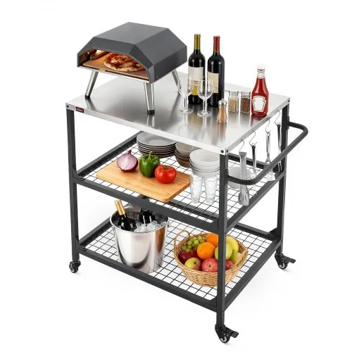 VEVOR Grillwagen Outdoor 80×61 cm (Tischplattengröße), Rollbarer Grilltisch mit seitlichem Griff & 2 Gitterablagen & 4 Rädern, Grillvorbereitungstisch Servierwagen für Picknick Küche Garten VEVOR Grillwagen Outdoor 80×61 cm (Tischplattengröße), Rollbarer Grilltisch mit seitlichem Griff & 2 Gitterablagen & 4 Rädern, Grillvorbereitungstisch Servierwagen für Picknick Küche Garten
