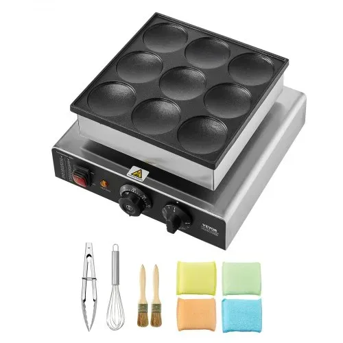 VEVOR Mini-Pfannkuchenmaker kommerzielle Dutch mini Pfannkuchen Maschine, 9 Stk., 76 mm Durchmesser, Dorayaki-Backmaschine, 850 W, Temperatur- und Zeitregelung, in Küchen, Cafés und Restaurants – Bild 8
