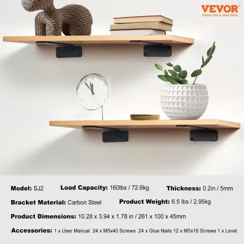 VEVOR Regalhalterung, 261 x 100 x 45 mm, 6 Stück robuste schwebende Regalhalter, Halterungen für Regale, 5 mm dicke mattschwarze L-Regalhalterung, Regalhalterungen aus Stahl mit 72,6 kg Tragkraft – Bild 6