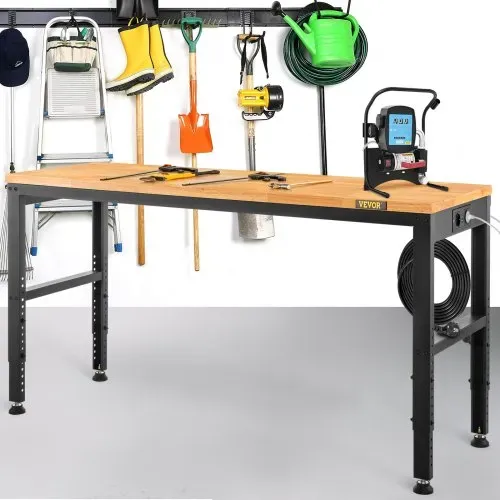 VEVOR Höhenverstellbare Werkbank 135 x 46 x 72 - 97 cm Spanntisch, 900 kg Gewichtskapazität Arbeitstisch, Braun Klappbare Werkzeugbank aus Kaltgewalzter Stahl, Multifunktionswerktisch für Lager & Büro – Bild 7