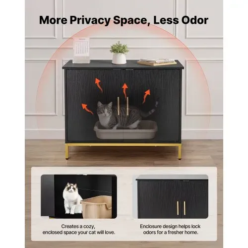 VEVOR Katzenschrank, 700x450x545 mm, Katzentoilette mit Metallbeinen & -griff, Katzenklo Schrank, Katzenhaus passend für die meisten Katzentoiletten, für Schlafzimmer & Wohnzimmer, Schwarz – Bild 2