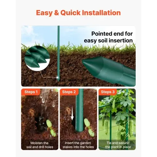 VEVOR Rankhilfe, 15er-Pack, Pflanzstab ⌀16x1705mm, kunststoffbeschichtete Metall-Tomatenstäbe, Pflanzenstütze mit spitzem Ende & rutschfesten Noppen für den Anbau von Kletterpflanzen & Gemüse – Bild 3
