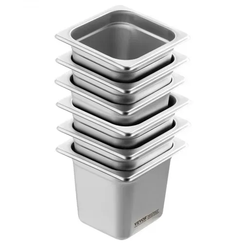 VEVOR Gastronormbehälter, Edelstahl Behälter 6 Stk. 1/6 Größe 178 x 168 x 160 mm Speisebehälter, kommerzieller Dampfpfanne Warmhaltebehälter für Speisen, Torten, Hotelpfanne Tisch Food Pan Buffet – Bild 8