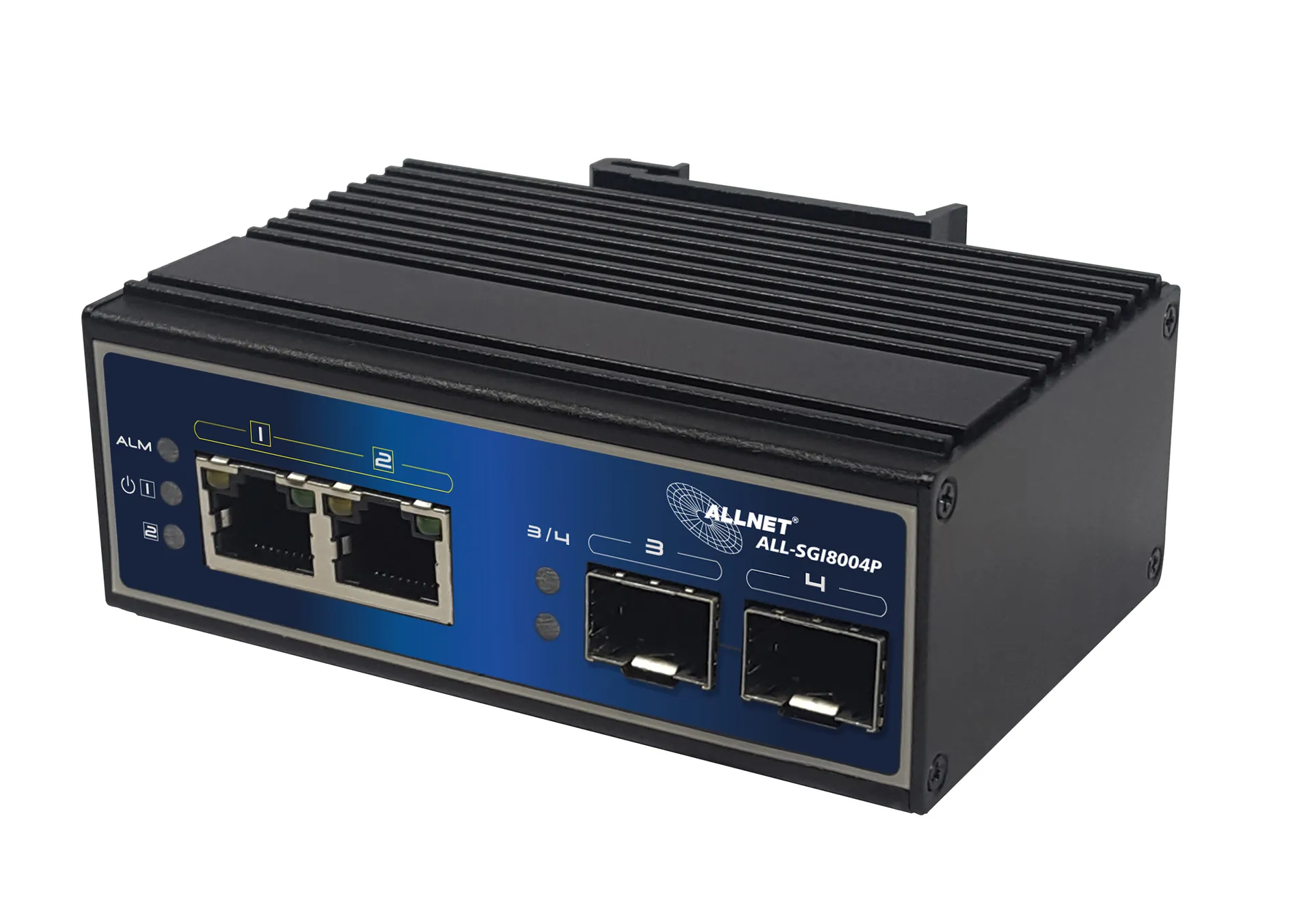 ALLNET switch industrial unmanaged Layer2 4 Port GbE • PoE Budget 180W • 2x PoE bt • 2x SFP • Lüfterlos • DIN • ALL-SGI8004P – Bild 3