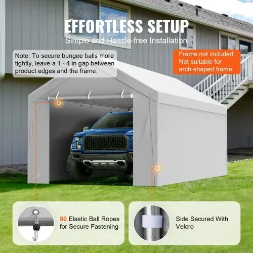 VEVOR Carport Garagezelt, oben + Seitenwand 3 x 6 m, Garagenzelt-Unterstandplane, wasserdicht und UV-geschützt, einfache Installation mit Spanngurten, weiß (Rahmen nicht im Lieferumfang enthalten) – Bild 4