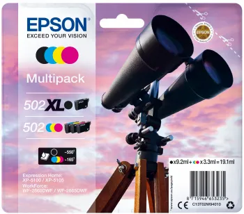 Epson 502 XL Druckerpatrone 4 Stück(e) Original Hohe (XL-) Ausbeute Schwarz, Blau, Magenta, Gelb Epson 502 XL Druckerpatrone 4 Stück(e) Original Hohe (XL-) Ausbeute Schwarz, Blau, Magenta, Gelb