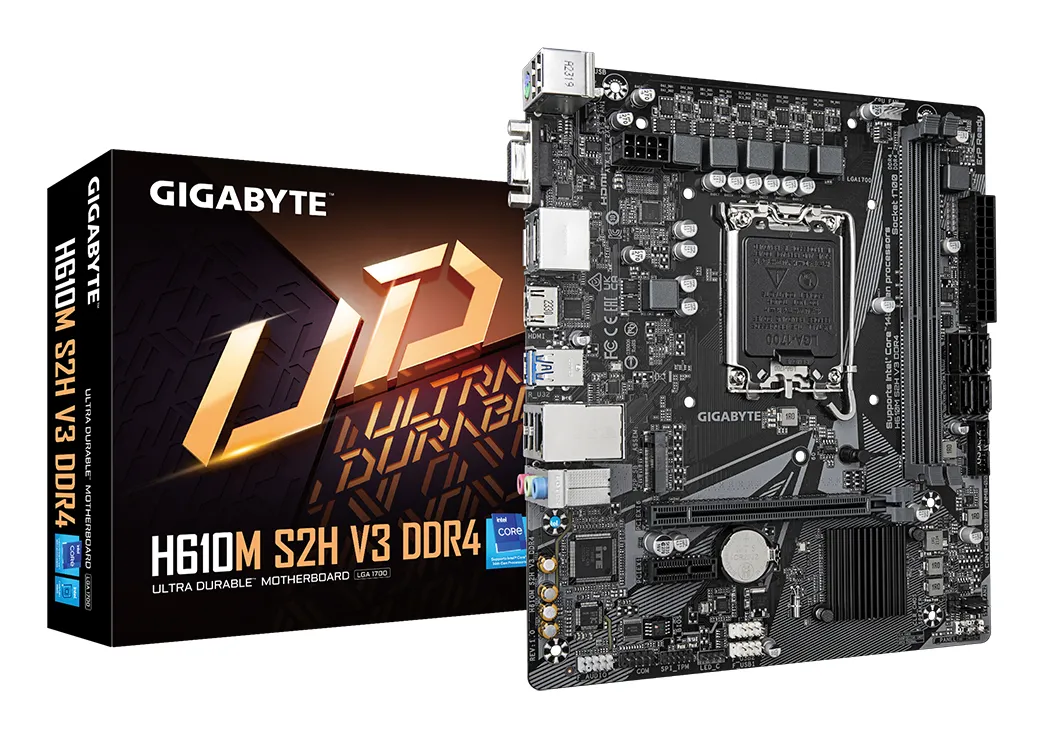 GIGABYTE H610M S2H V3 DDR4 Mainboard – Unterstützt Intel Core Prozessoren 14th CPUs, 4+1+1 Hybrid Digital VRM, up to 3200MHz DDR4, 1xPCIe 3.0 M.2, GbE LAN , USB 3.2 Gen 1 GIGABYTE H610M S2H V3 DDR4 Mainboard – Unterstützt Intel Core Prozessoren 14th CPUs, 4+1+1 Hybrid Digital VRM, up to 3200MHz DDR4, 1xPCIe 3.0 M.2, GbE LAN , USB 3.2 Gen 1