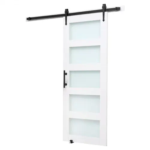 VEVOR Schiebetür im Scheunenstil Schiebetürsystem (762 x 2134 mm) aus hochfesten MDF-Platten & Milchglas, Scheunentor mit Hardware-Kit & wasserfester PVC-Oberfläche & H-Rahmen für Badezimmer – Bild 9