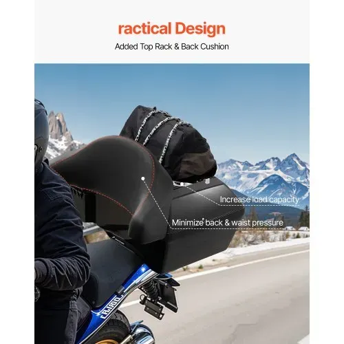 VEVOR Motorrad-Topcase Motorradkoffer 48 L universelle Heckbox aus PP-Material, wasserdichte & abnehmbare Motorrad-Topbox mit Mehrlochboden & Regal Helmkoffer (565 x 500 x 380 mm) – Bild 3