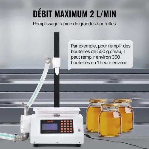 VEVOR Abfüllmaschine 2 L/min Flüssigkeitsabfüllmaschine 50–5000 g Flaschenabfüllmaschine 315 x 260 x 175 mm Pastenfüllmaschine 120-W-Pumpe Automatisch Füllmaschine ideal für Wein Milch usw. – Bild 2