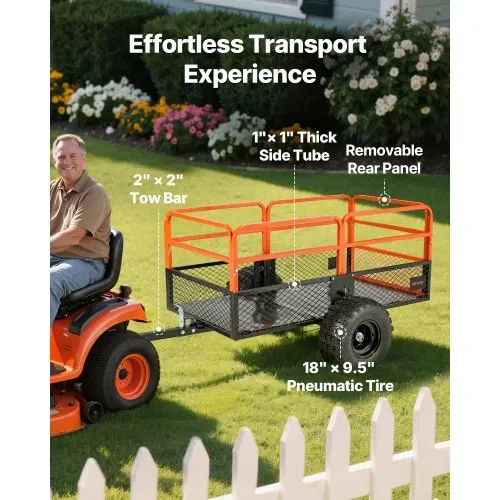 VEVOR Kippanhänger, 800,59 kg, ATV-UTV-Anhänger aus Stahl zum Hinterherziehen, Kipper mit abnehmbarer Rückwand, Gartenanhänger zum Hinterherziehen für Rasenmäher, Traktoren und Gartenabfälle – Bild 2
