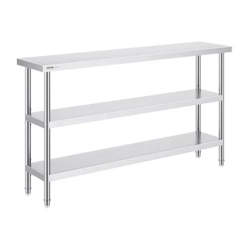 VEVOR Lebensmittel-Zubereitungstisch aus Edelstahl, gewerblicher Küchenarbeitstisch, mit 2 verstellbaren Unterregalen, Zubereitungstisch für Grill, Küche, Zuhause und Garage 356 x 1524 x 864 mm – Bild 9