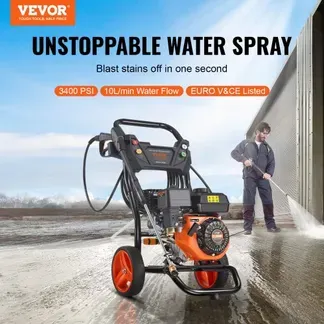VEVOR Benzin-Hochdruckreiniger, 3400 PSI 2,6 GPM, Terrassenreinger 10 L/min mit Aluminiumpumpe, Hochdruckpistole & Verlängerungsstab, 5-Düsen-Set, für Autos, Zäune, Häuser, Terrassen, vertikal VEVOR Benzin-Hochdruckreiniger, 3400 PSI 2,6 GPM, Terrassenreinger 10 L/min mit Aluminiumpumpe, Hochdruckpistole & Verlängerungsstab, 5-Düsen-Set, für Autos, Zäune, Häuser, Terrassen, vertikal