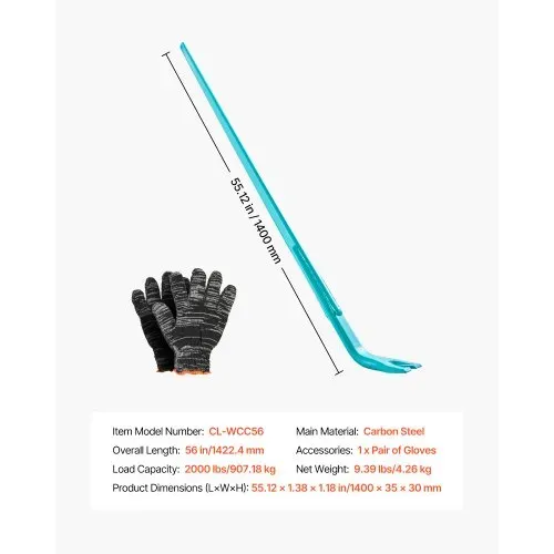 VEVOR Brecheisen, ca. 907 kg Tragkraft, 1422,4 mm Gesamtlänge, Stahl, Nageleisen für Abbrucharbeiten, Beton & Brechen, ideal für den Einsatz im Bauwesen & in der Industrie, mit optimaler Hebelwirkung – Bild 6