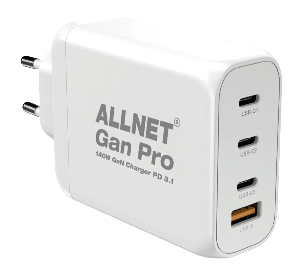 ALLNET Ersatznetzteil QC USB-C PD 3.1 GaN Netzteil Power Supply 140 Watt 1x USB Typ-A QC 3.0, 3x USB Typ-C**EU PLUG** ALLNET Ersatznetzteil QC USB-C PD 3.1 GaN Netzteil Power Supply 140 Watt 1x USB Typ-A QC 3.0, 3x USB Typ-C**EU PLUG**