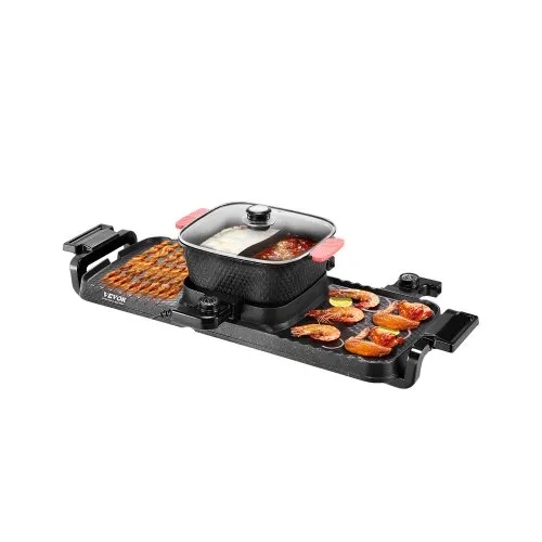 VEVOR Hot Pot 2300 W 2 in 1 elektrischer rauchfreier Grill abnehmbarer Shabu-Shabu-Topf mit Antihaft-Pfanne, separate doppelte Temperaturregelung, koreanischer Indoor BBQ Grill für 1–6 Personen VEVOR Hot Pot 2300 W 2 in 1 elektrischer rauchfreier Grill abnehmbarer Shabu-Shabu-Topf mit Antihaft-Pfanne, separate doppelte Temperaturregelung, koreanischer Indoor BBQ Grill für 1–6 Personen