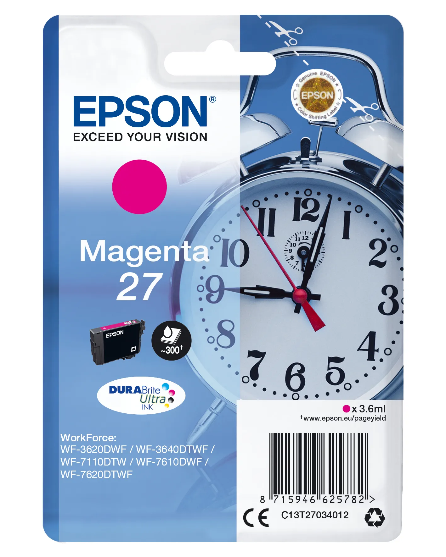 Epson Alarm clock Singlepack Magenta 27 DURABrite Ultra Ink Epson Alarm clock Singlepack Magenta 27 DURABrite Ultra Ink