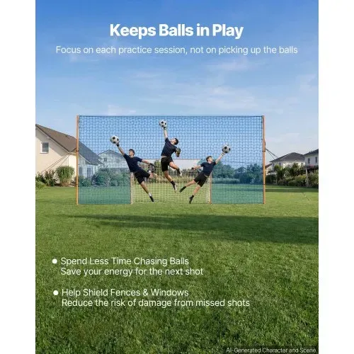 VEVOR Fußballtor 272 x 151 cm Tragbares Soccertor mit Eisenrohrrahmen, für Gärten Parks und Schulen, mit Ballfangnetz, Zielnetz, PE-Netz über 110 km/h, Bodenankern und Abspannseilen für Naturrasen – Bild 2