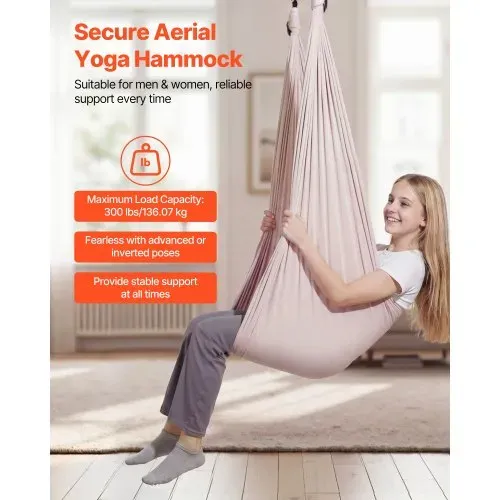 VEVOR Aerial Yoga Hängematte, max. Tragkraft 136,07 kg, Yoga-Schaukel mit Nylongewebe & Daisy Rope & PE-Reißverschlusstasche, Gymnastikschaukeln Doppelfunktion Anti-Gravity-Übungen Rosa – Bild 2