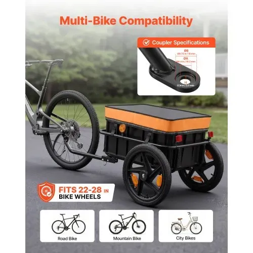 VEVOR Fahrradanhänger Lastenanhänger 2-in-1 Handwagen mit Kupplung 45 kg, Kohlenstoffstahl & 600D Oxford, Mit Regenschutz Deichsel & 6 Reflektoren, Für 22-28 Zoll Räder, Fahrradwagen für Transport – Bild 2